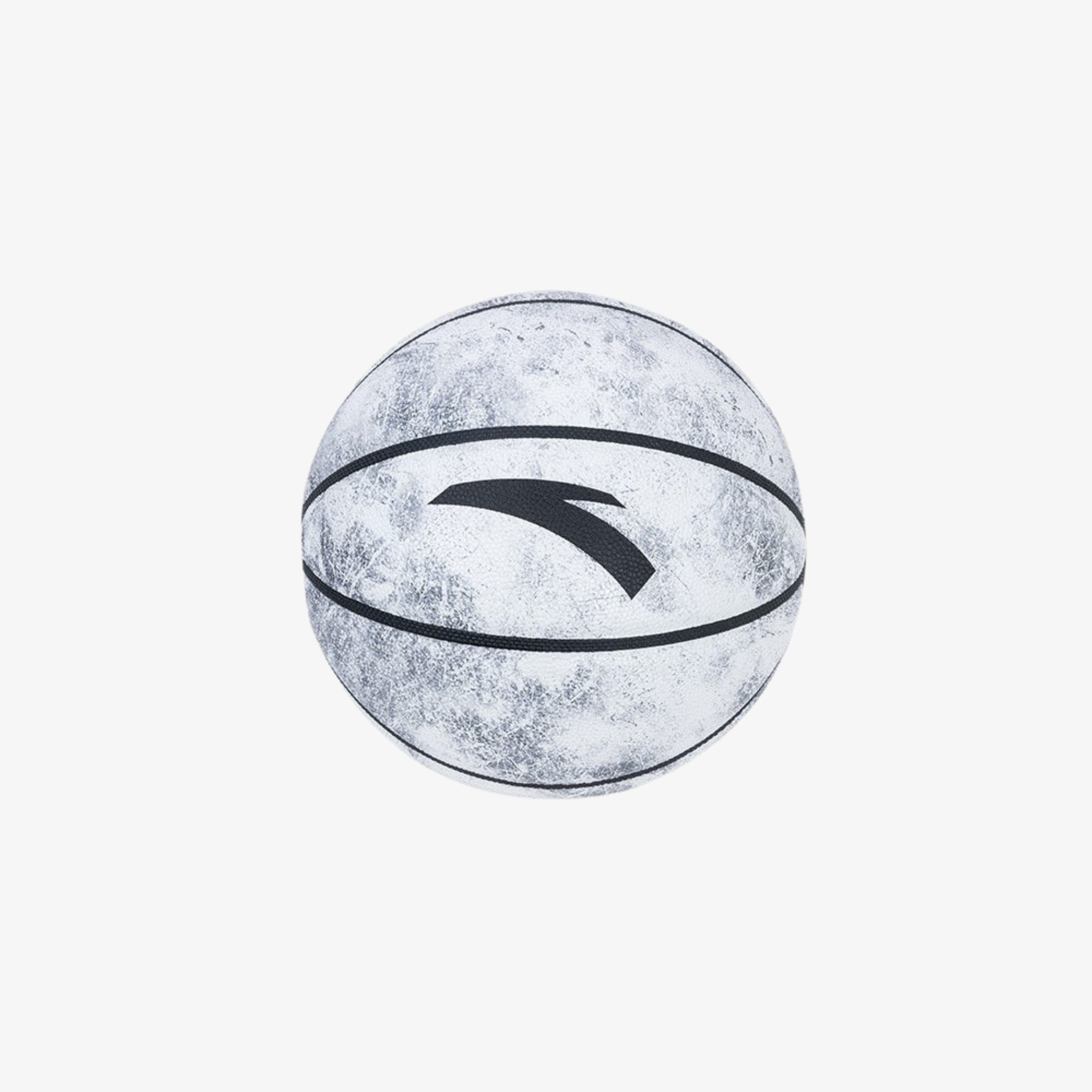 Ballon de basket Anta blanc avec design marbré et logo noir.

