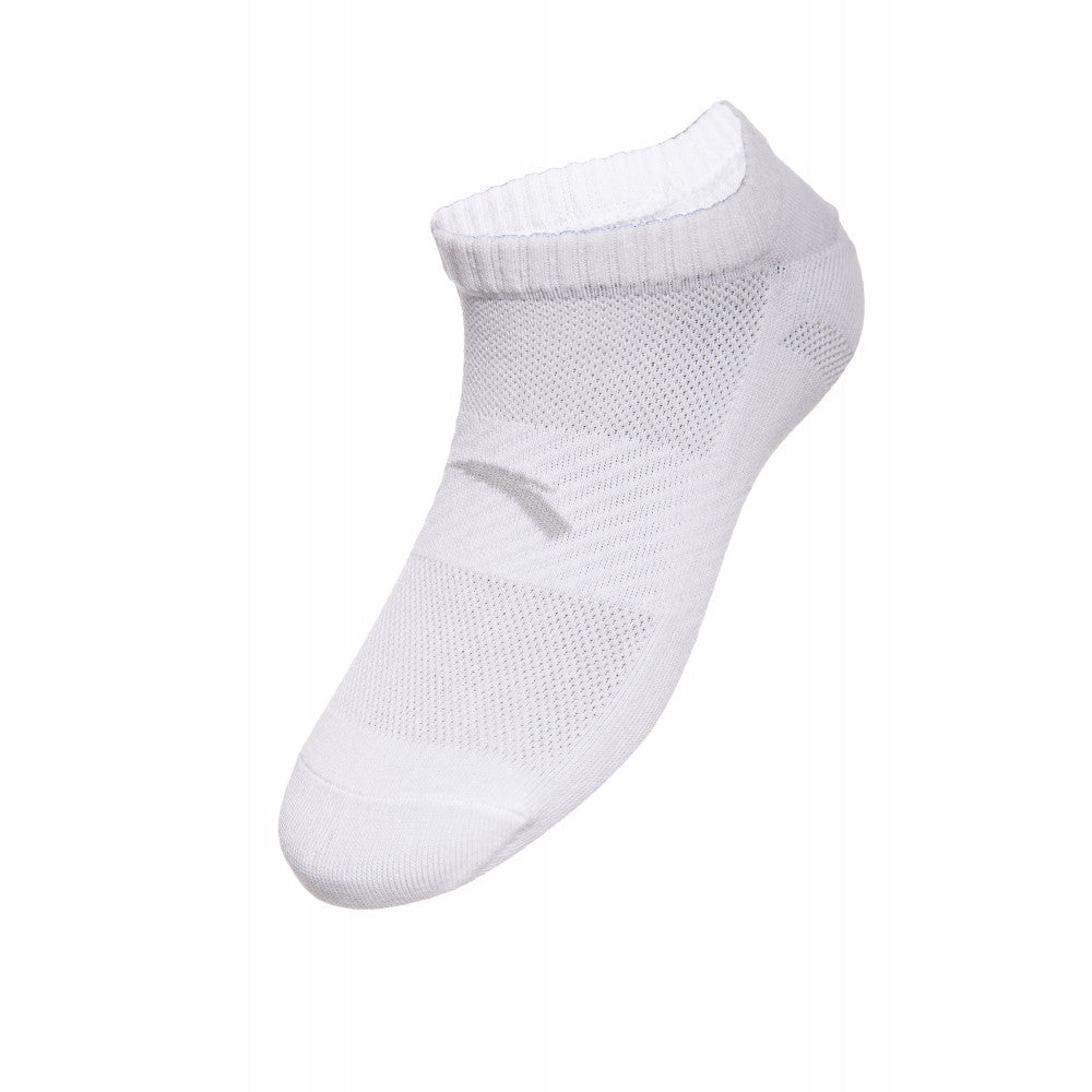 Chaussette Anta blanche basse avec logo gris, style sport respirant – Anta white low-cut sock with grey logo, breathable sports style.


