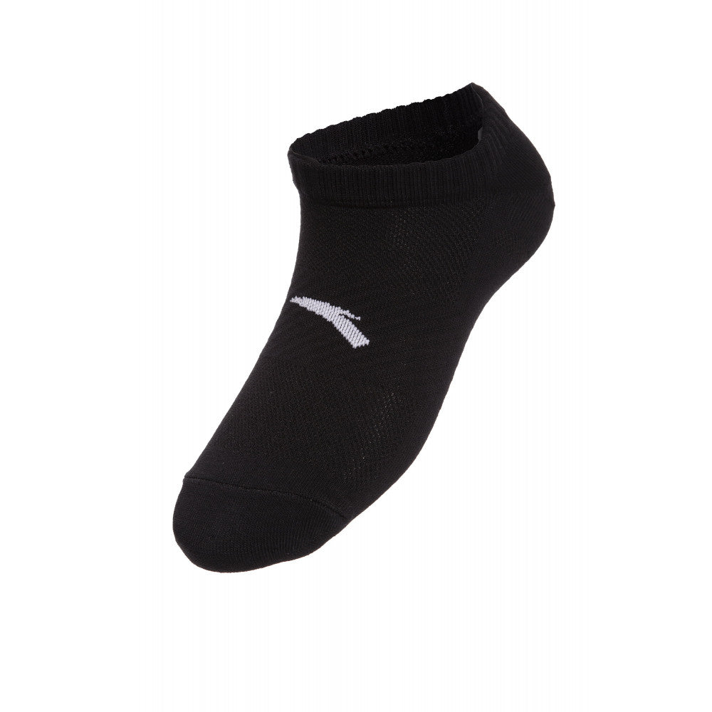 Chaussette Anta noire basse avec logo blanc, style sport respirant – Anta black low-cut sock with white logo, breathable sports style.

