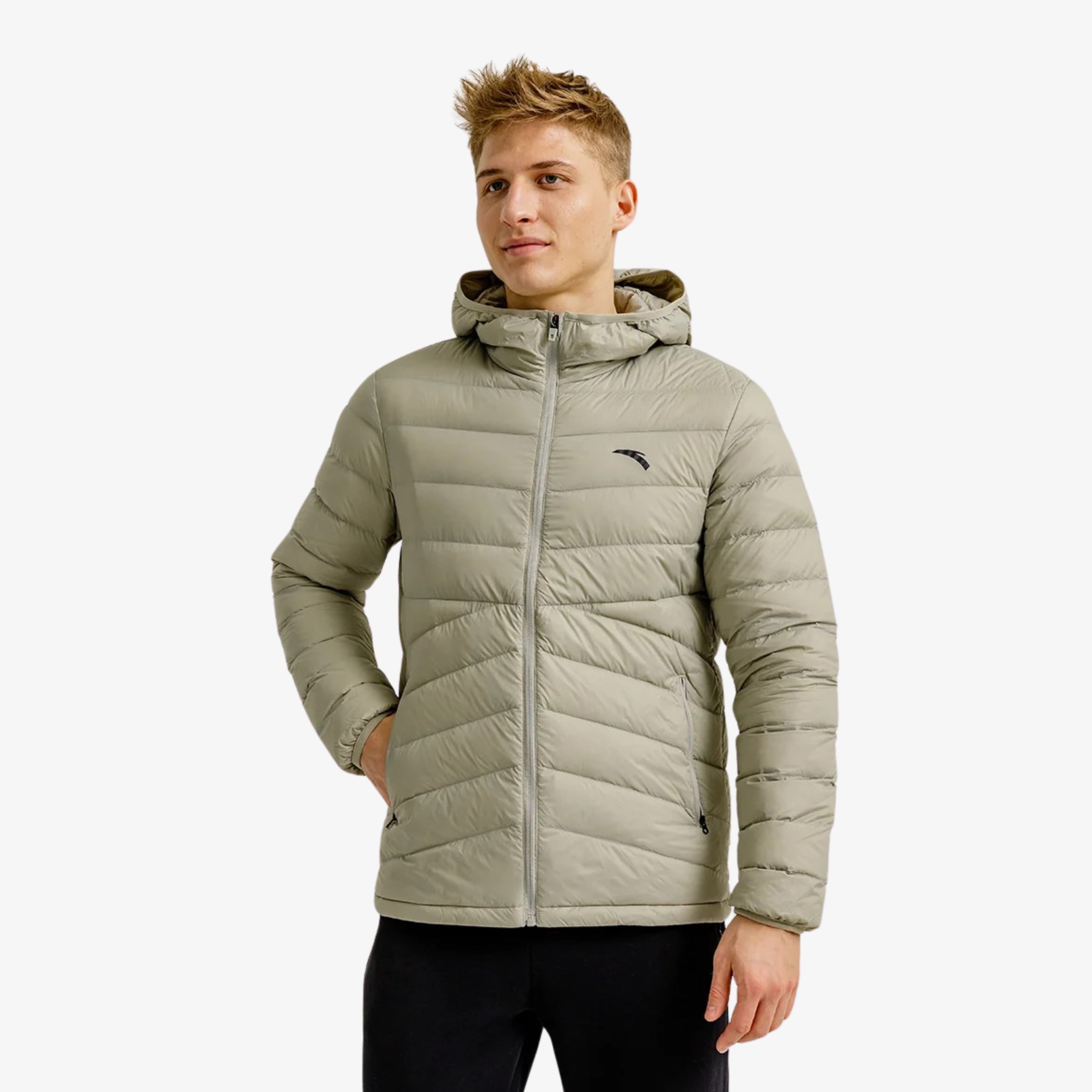 Doudoune homme beige avec capuche, veste chaude sport outdoor, lightweight winter jacket for men

