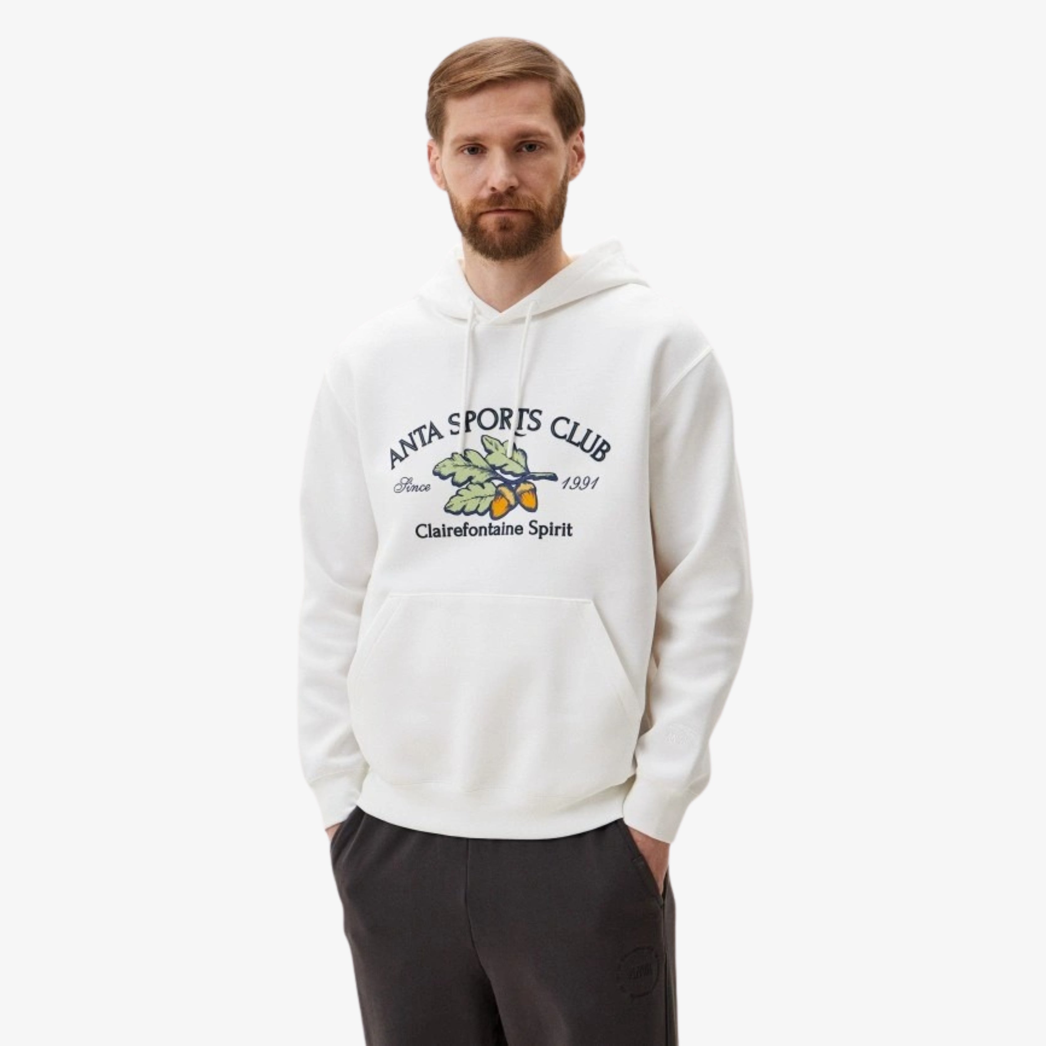 Hoodie blanc Anta Sports Club avec imprimé Clairefontaine Spirit

