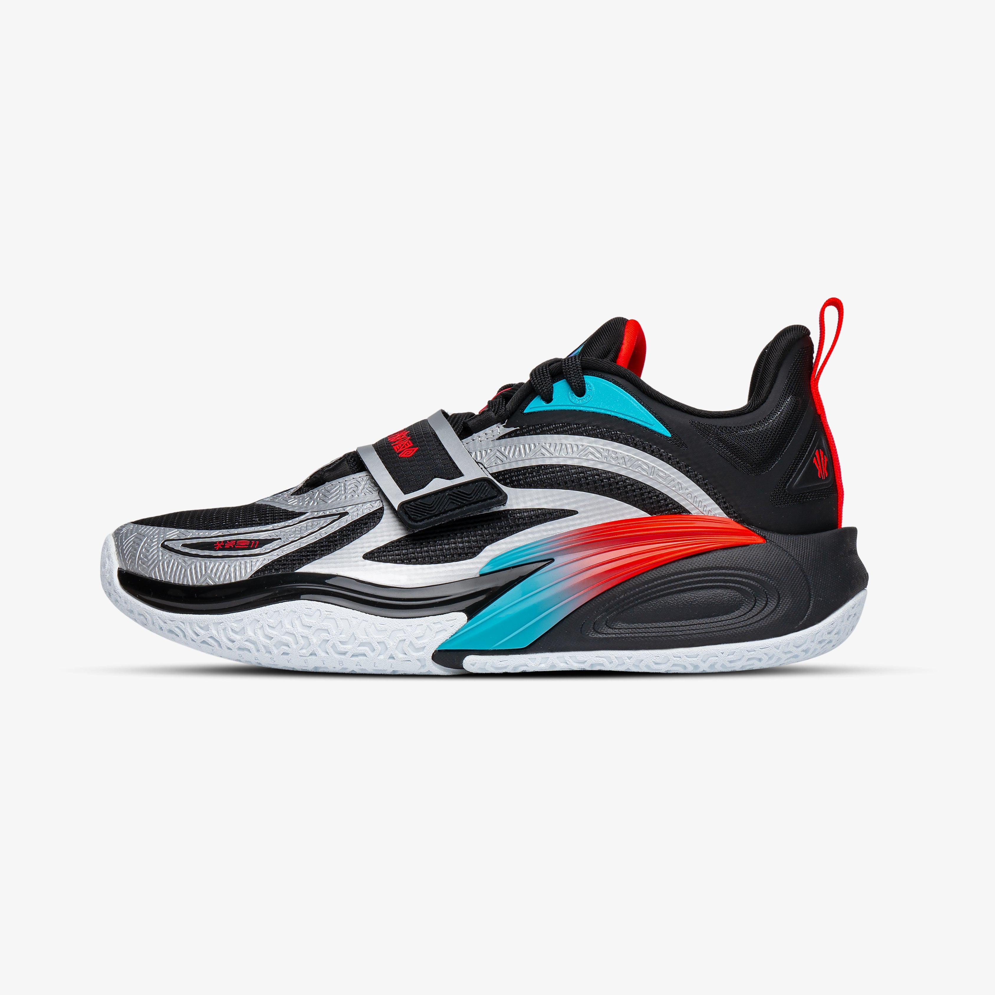 Chaussures ANTA basketball homme – black and silver sneakers with red & blue highlights, designed for explosive performance